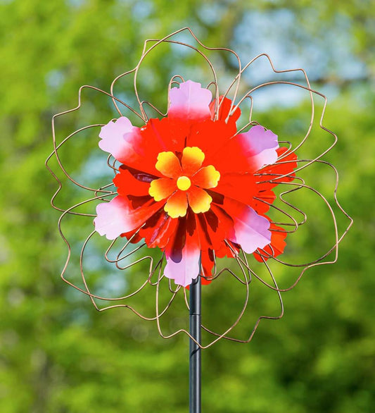 Plow & Hearth Decorative Garden Accents Yard & Garden 75"H Pink Floral Metal Wind Spinner