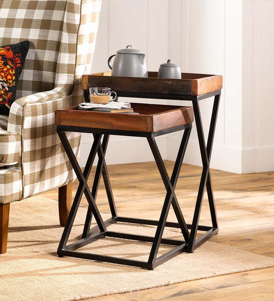Plow & Hearth Accent Tables Indoor Living Allegheny Reclaimed Wood Nesting Tables, Set Of Two
