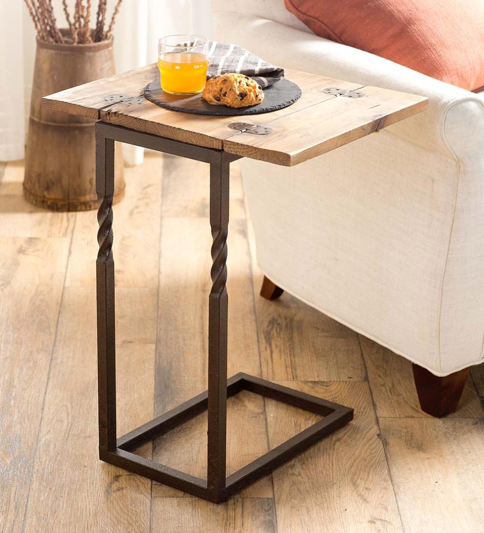 Plow & Hearth Accent Tables Indoor Living Deep Creek Rustic Pull-Up Table With Fold-Out Leaves In Wood And Metal