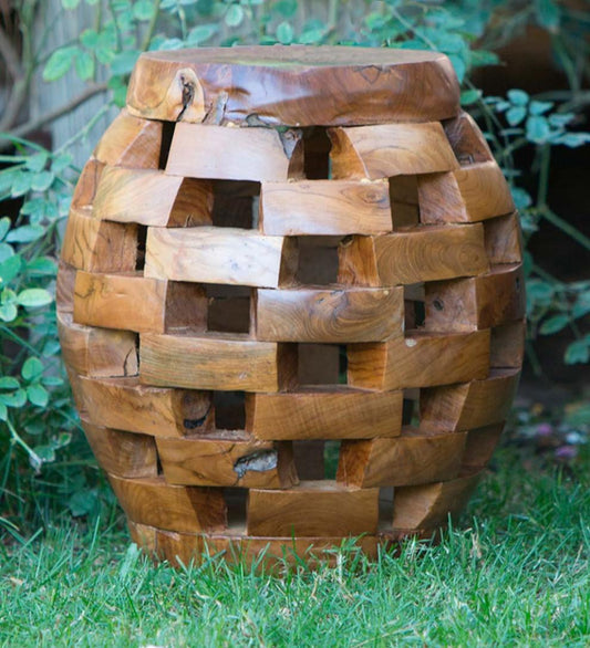 Plow & Hearth Accent Tables Indoor Living Habini Teak Oval Puzzle Stool