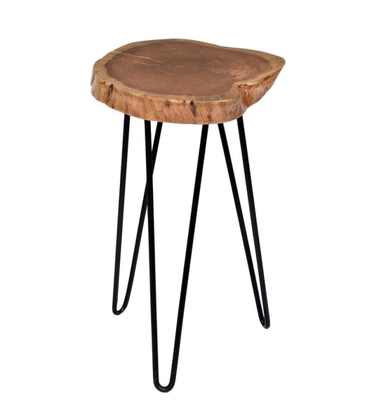 Plow & Hearth Accent Tables Indoor Living Live Edge Acacia Wood Accent Table With Hairpin Legs - Black