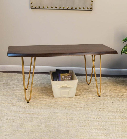 Plow & Hearth Accent Tables Indoor Living Live Edge Acacia Wood Bench/Table With Hairpin Legs - Black