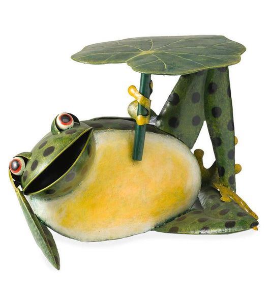 Plow & Hearth Accent Tables Indoor Living Metal Frog With Lily Pad Side Table