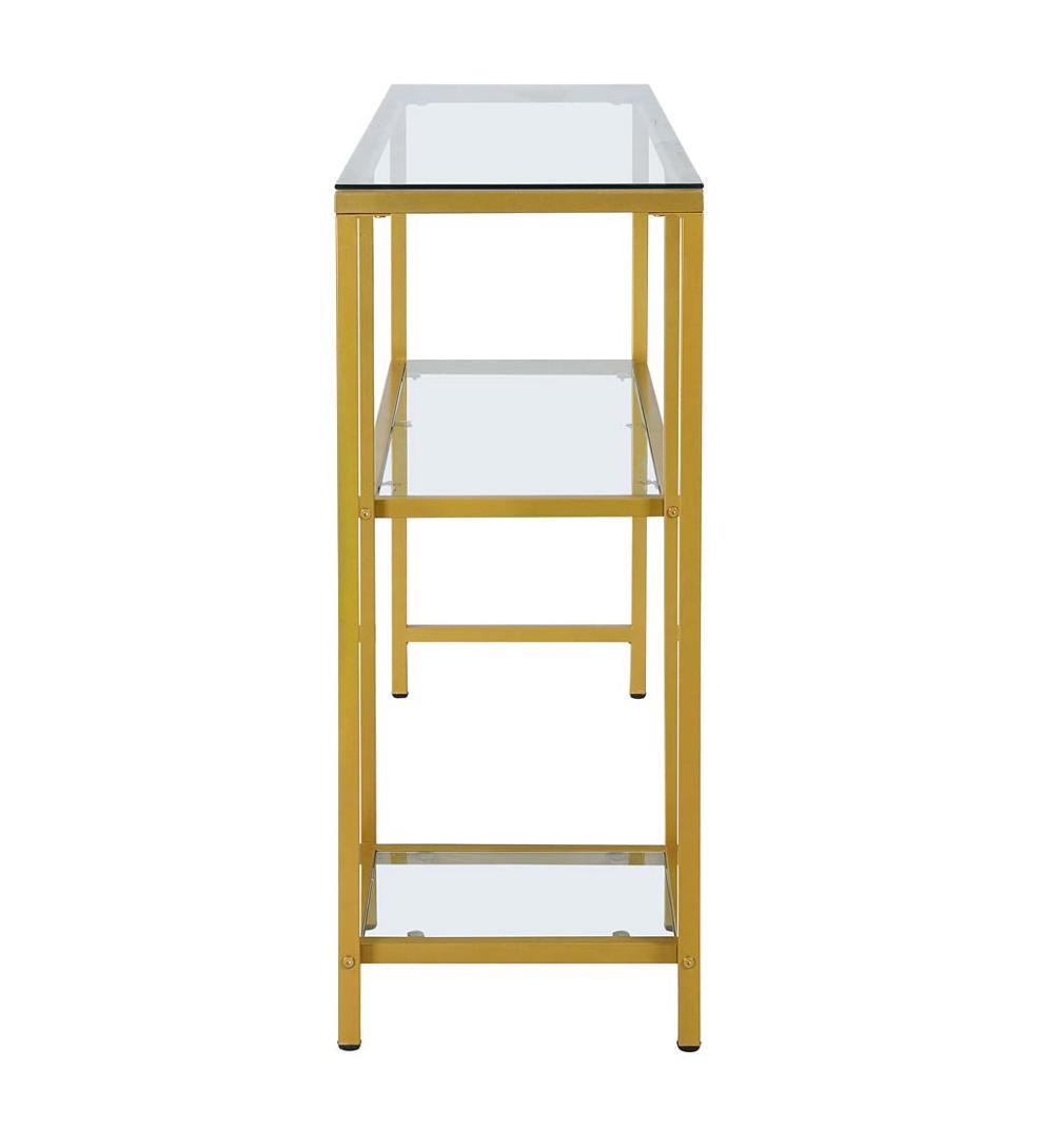 Plow & Hearth Accent Tables Indoor Living Multi-Functional Tempered Glass Console Table With Shelves - Gold