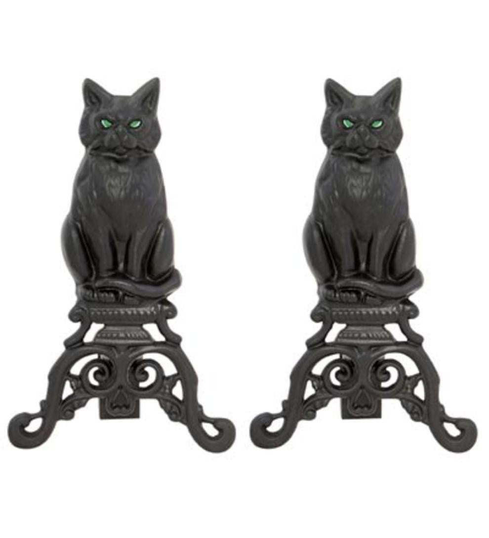 Plow & Hearth Andirons Fireplace & Hearth Black Cat Cast Iron Fireplace Andirons, Set Of 2 - Black