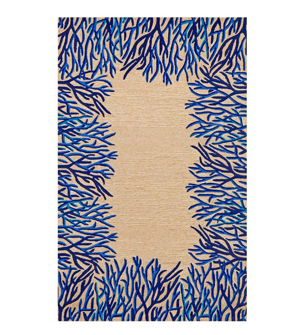 Plow & Hearth Area Rugs Indoor Living Blue Coral Border Indoor/Outdoor Rug