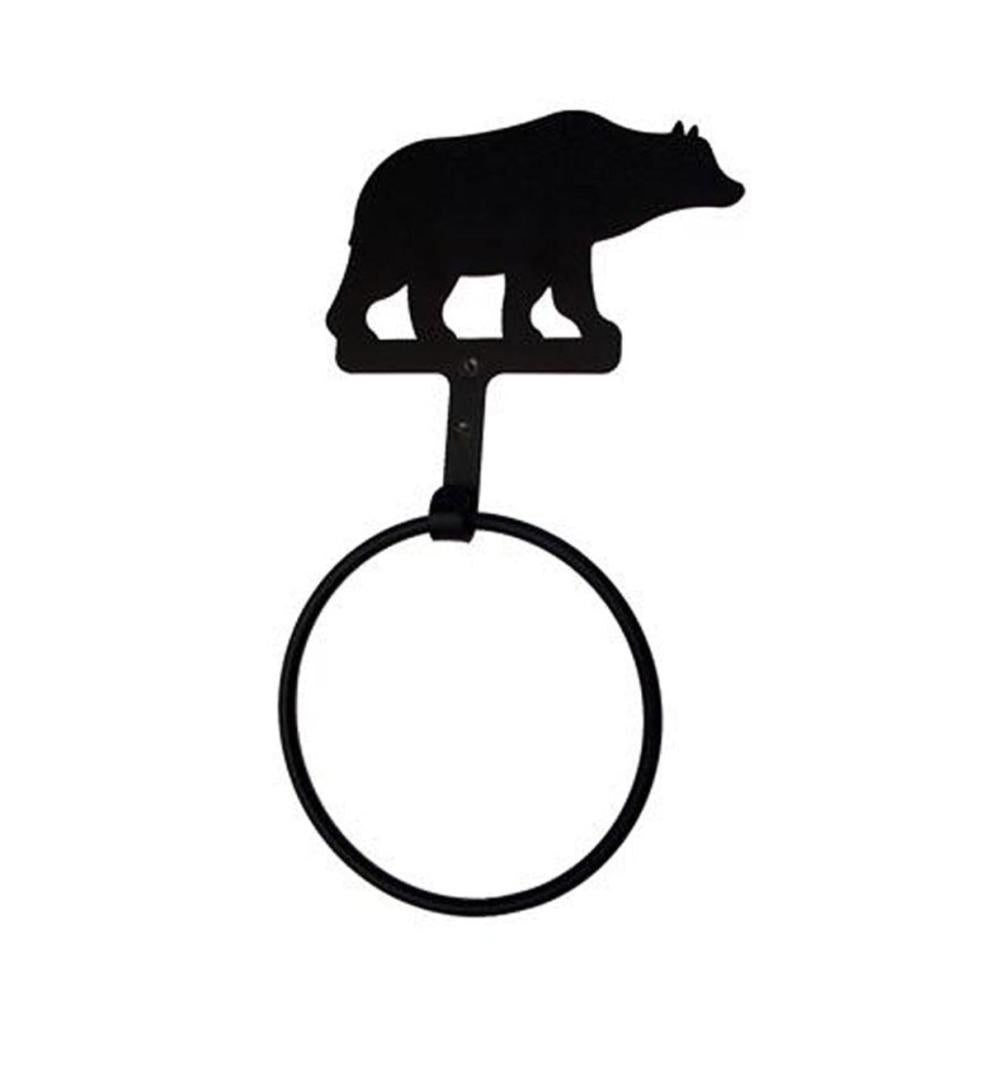 Plow & Hearth Bath Accessories Indoor Living Usa-Made Wrought Iron Decorative Towel Ring - Bear