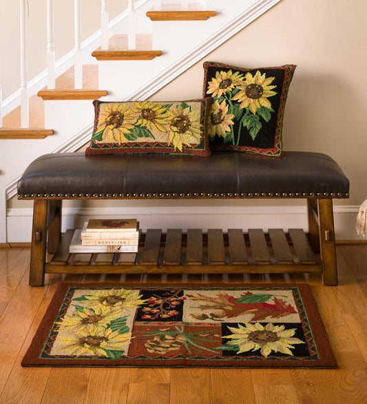 Plow & Hearth Bedroom Furniture Indoor Living Canyon Black Leather And Wood Bench With Slatted Bottom Shelf - Black