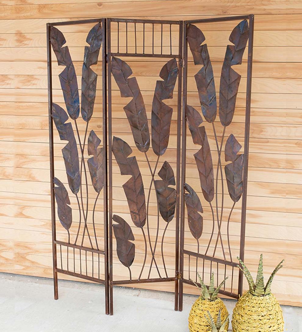 Plow & Hearth Bedroom Furniture Indoor Living Folding Banana Leaf Screen