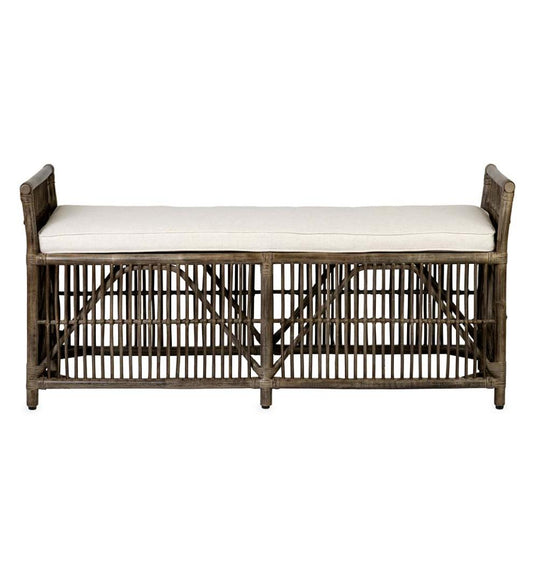 Plow & Hearth Bedroom Furniture Indoor Living Winston Double Rattan Bench With Cushion