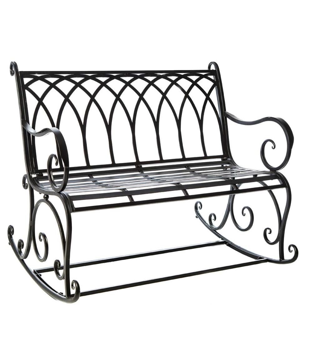 Plow & Hearth Benches & Chairs Outdoor Living Black Metal Rocker Garden Bench - Black
