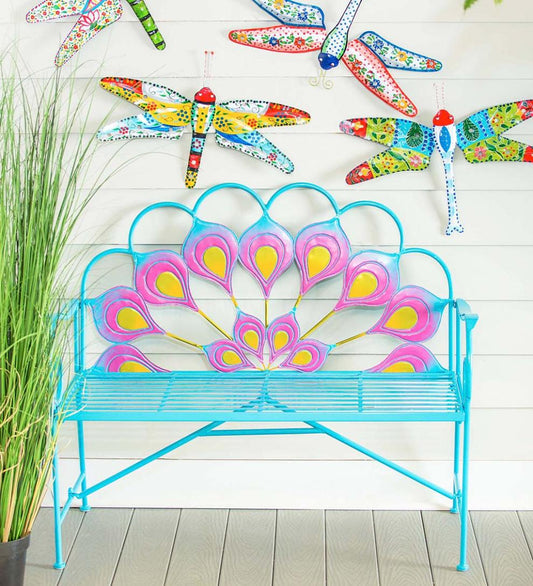 Plow & Hearth Benches & Chairs Outdoor Living Metal Peacock Garden Bench