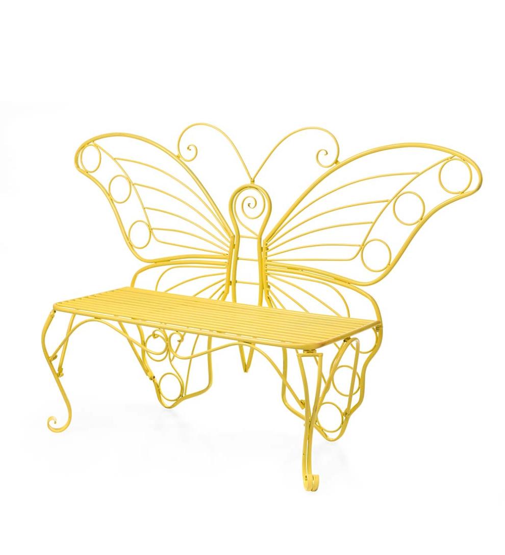 Plow & Hearth Benches & Chairs Outdoor Living Yellow Metal Butterfly Garden Bench - Yellow