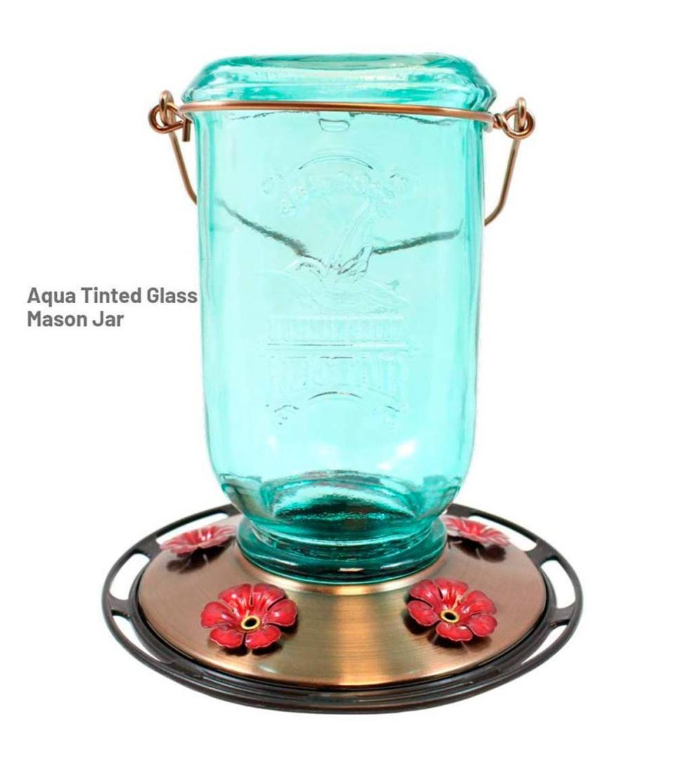 Plow & Hearth Bird Feeders Yard & Garden 25-Ounce Vintage-Style Hanging Mason Jar Hummingbird Feeder