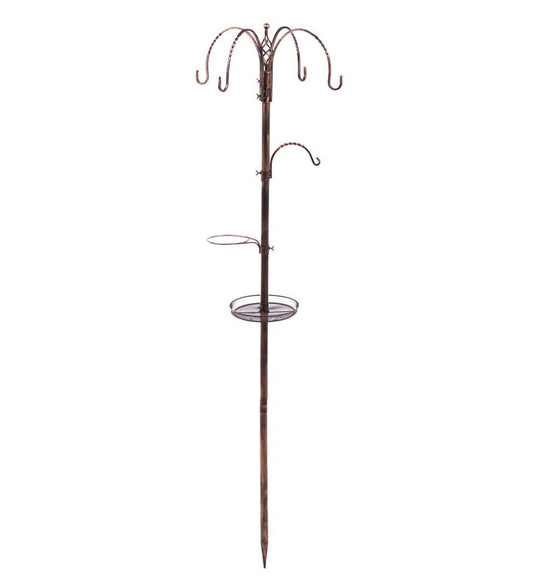 Plow & Hearth Bird Feeders Yard & Garden Bird Feeding Station With Five Hooks And Two Platform Feeders - Black