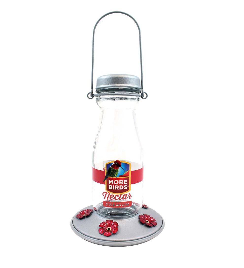 Plow & Hearth Bird Feeders Yard & Garden Vintage Milk-Bottle Style 18-Ounce Jersey Hummingbird Feeder
