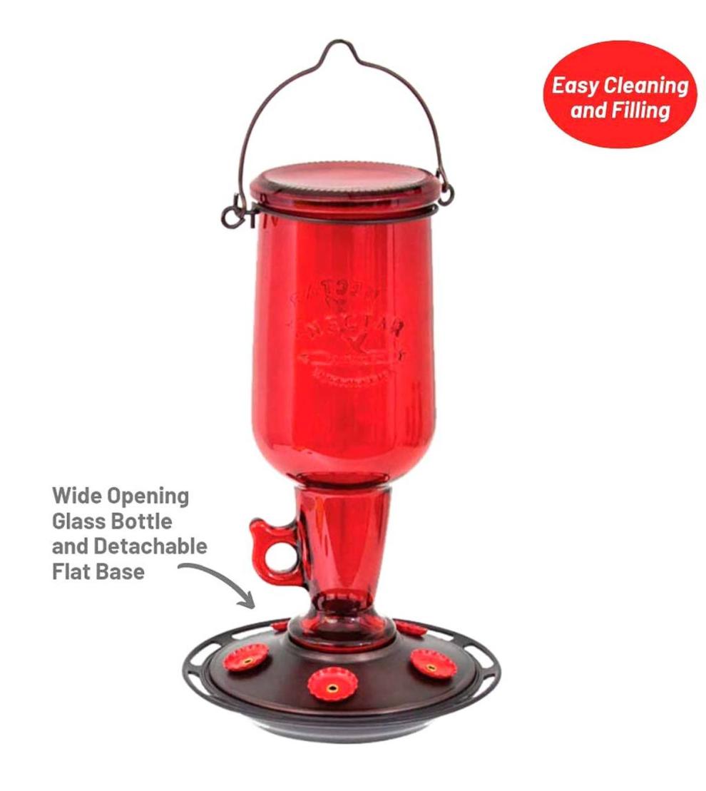 Plow & Hearth Bird Feeders Yard & Garden Vintage Red Glass 23-Ounce Jug-Style Hummingbird Feeder