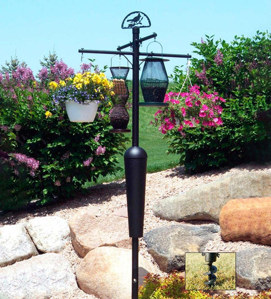 Plow & Hearth Bird Feeders Yard & Garden Weather-Resistant Squirrel Stopper Bird Feeder Display And Plant Stand - Black