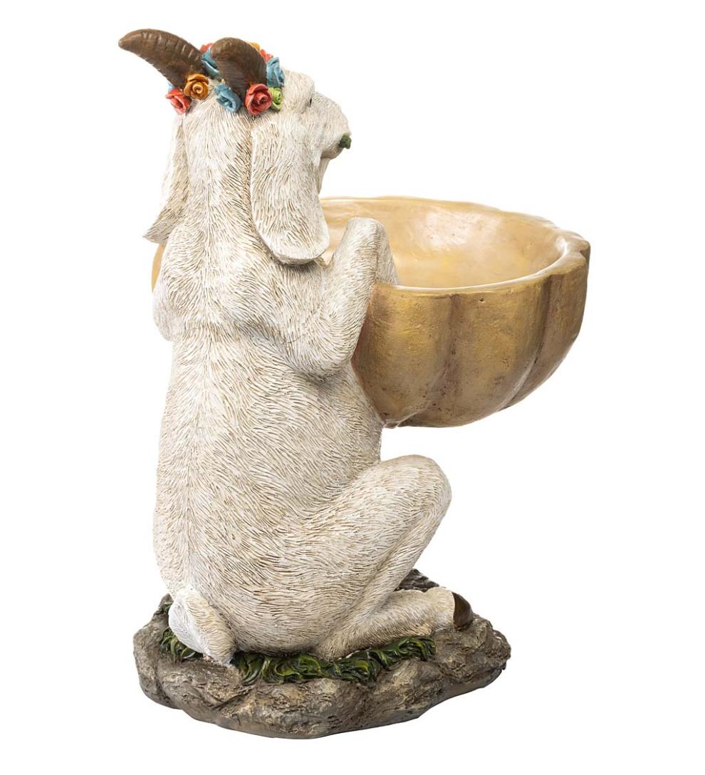 Plow & Hearth Birdbaths Yard & Garden Goat With Floral Crown Carved Birdbath