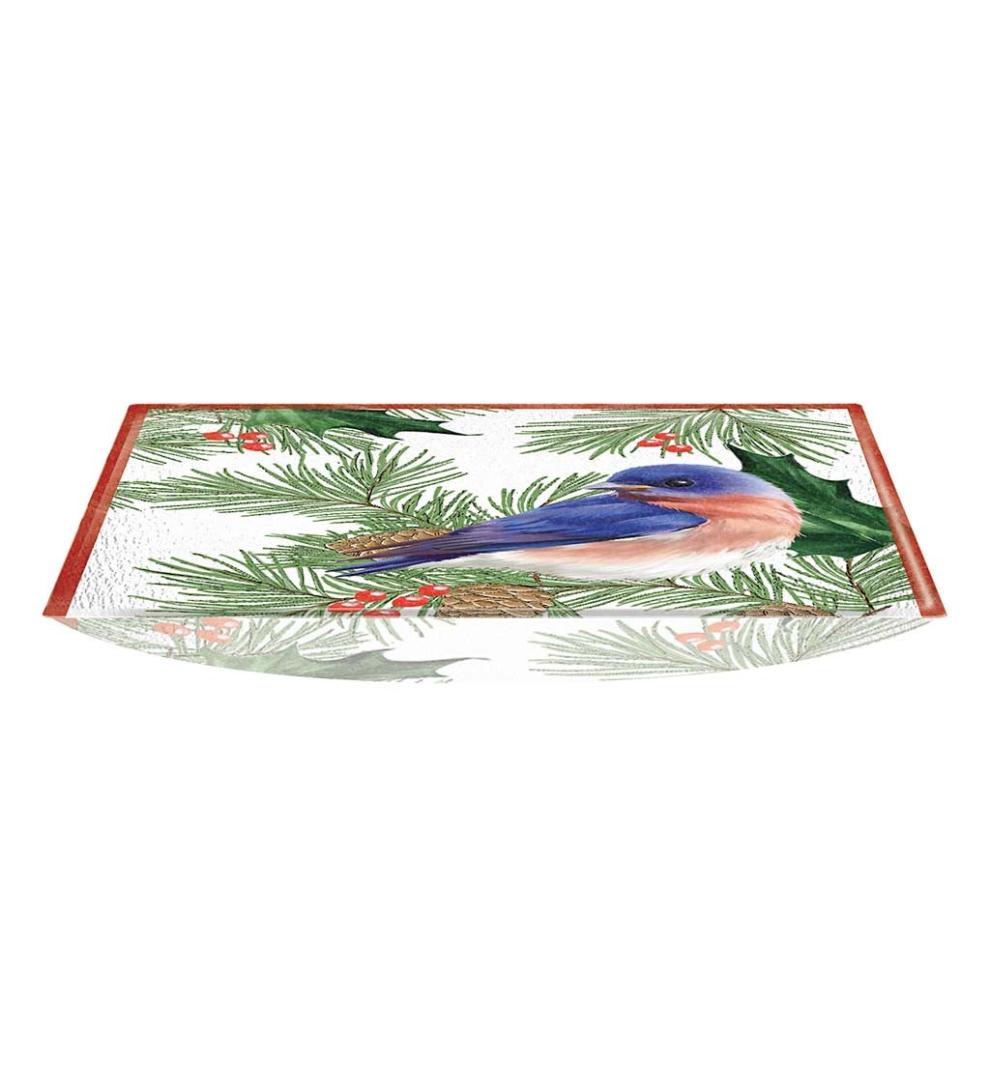 Plow & Hearth Birdbaths Yard & Garden Hand-Painted Holiday Blue Bird Embossed Square Glass Bird Bath