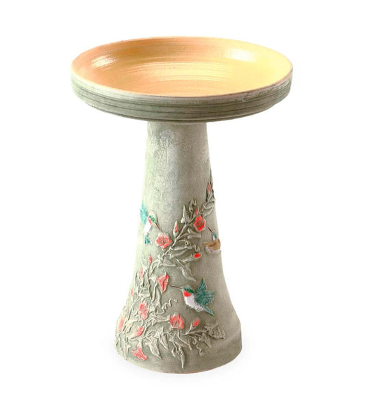 Plow & Hearth Birdbaths Yard & Garden Handcrafted Burley Clay Hummingbird Birdbath