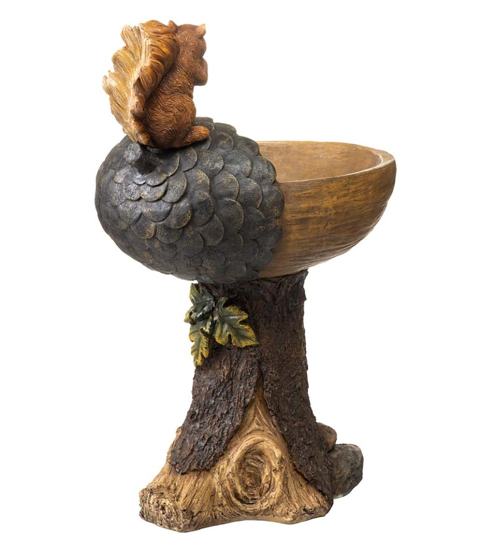 Plow & Hearth Birdbaths Yard & Garden Squirrel Birdbath With Tree Trunk Base And Acorn Basin