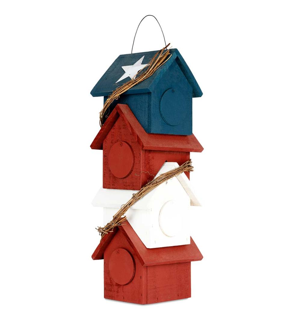 Plow & Hearth Birdhouses Yard & Garden Americana Patriotic Four-Story Hanging Wood Birdhouse