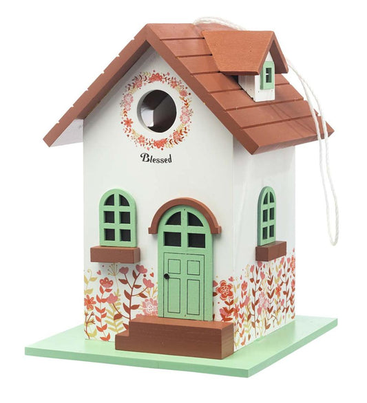 Plow & Hearth Birdhouses Yard & Garden Hand-Painted Blessed Birdhouse With Floral Details