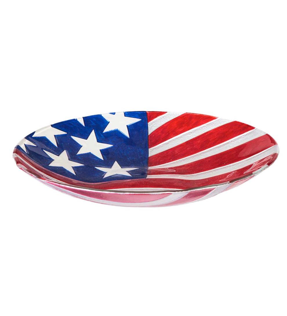 Plow & Hearth Deck & Patio Accents Outdoor Living Americana Glass Flag Birdbath Basin