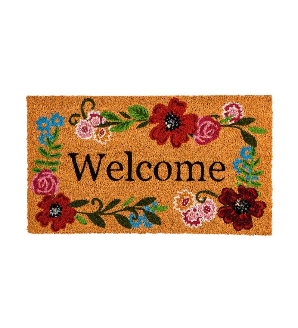 Plow & Hearth Deck & Patio Accents Outdoor Living Floral Framed Coir Fiber Welcome Mat