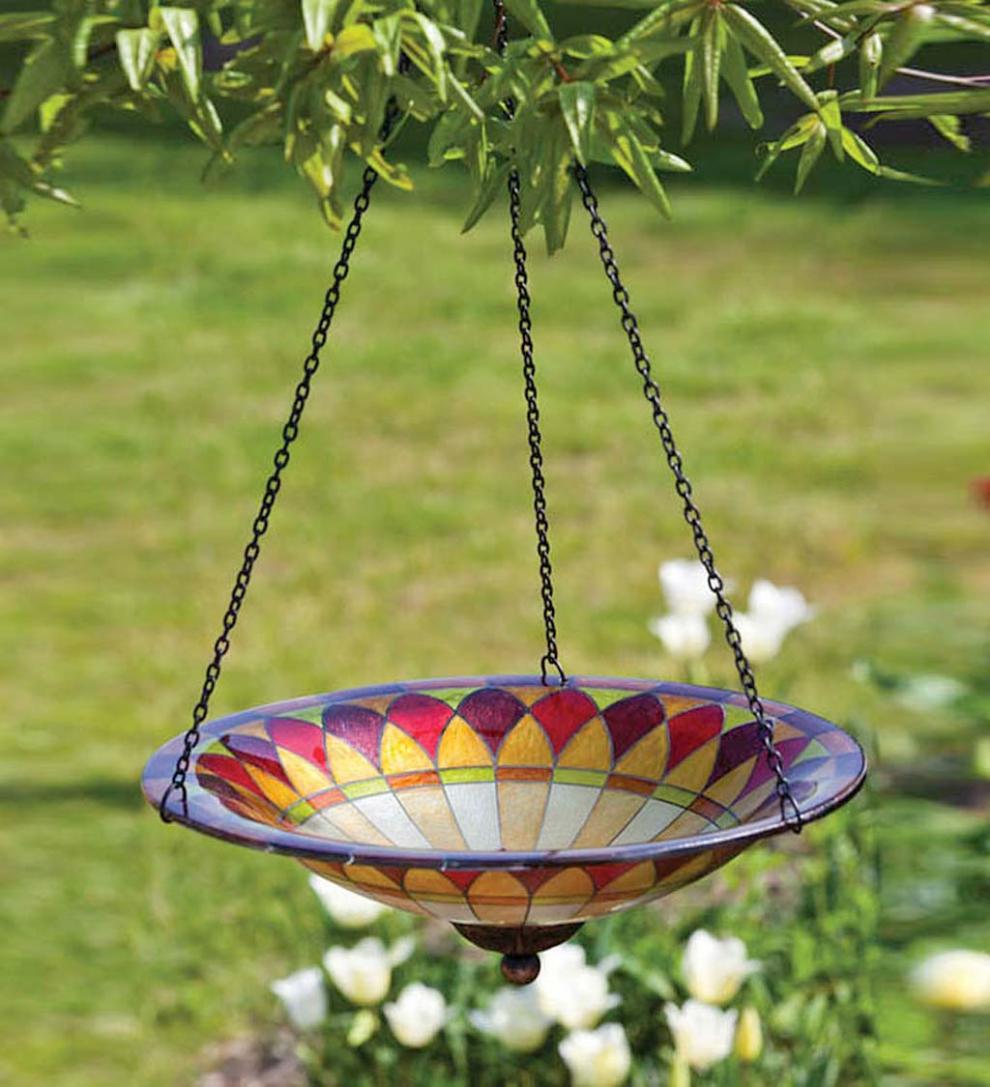 Plow & Hearth Deck & Patio Accents Outdoor Living Hanging Glass Birdbath Tiffany Style