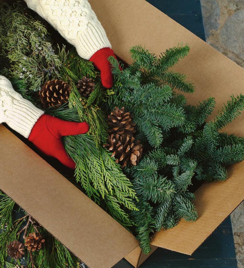 Plow & Hearth Deck & Patio Accents Outdoor Living Holiday Woodland Evergreens 7 Lb. Box Of Greens