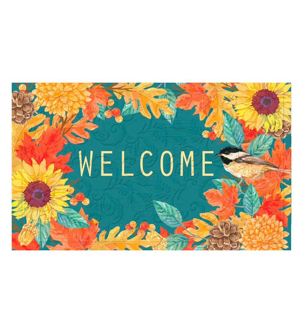Plow & Hearth Deck & Patio Accents Outdoor Living Indoor/Outdoor Fall Chickadee Welcome Embossed Floor Mat
