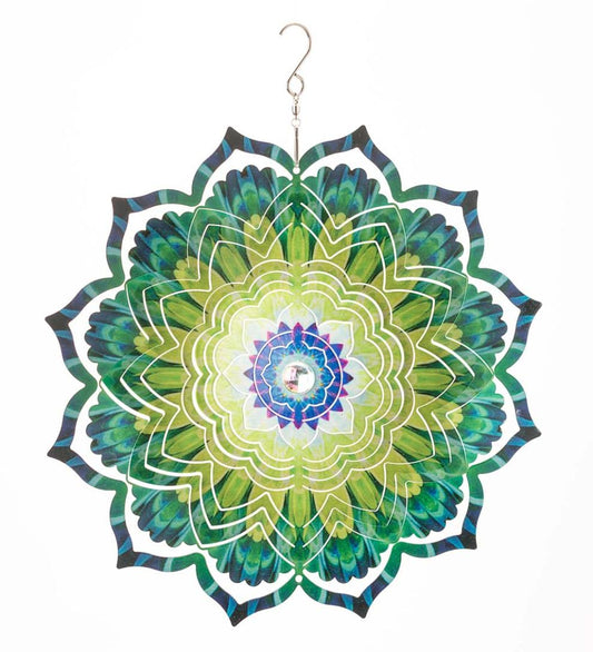 Plow & Hearth Deck & Patio Accents Outdoor Living Mandala Lotus Optical Illusion Hanging Metal Spinner