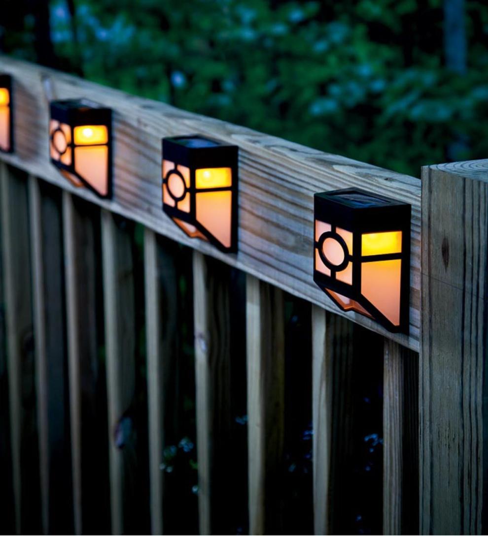 Plow & Hearth Deck & Patio Accents Outdoor Living Mission-Style Solar Deck Accent Lights, Set Of 4