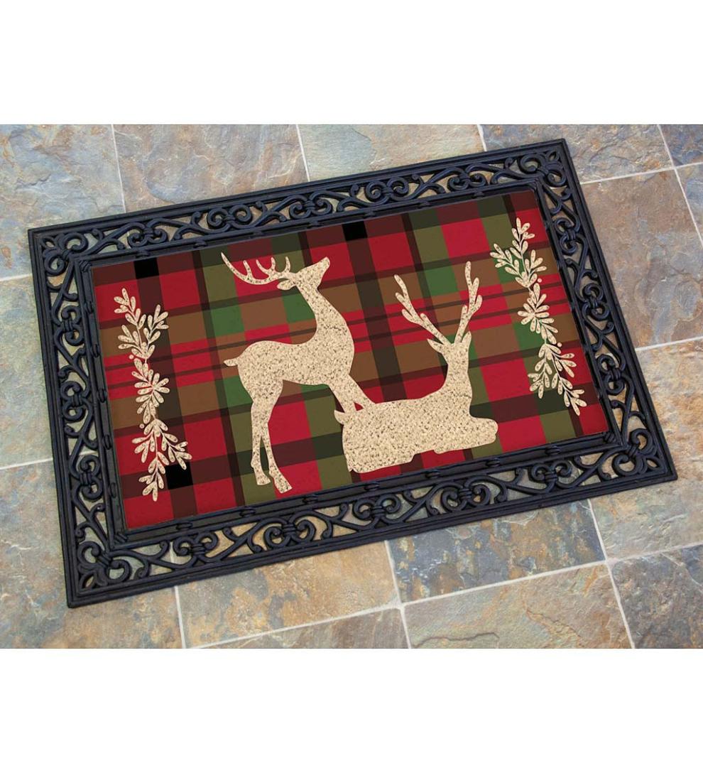 Plow & Hearth Deck & Patio Accents Outdoor Living Tartan Reindeer Coir Mat