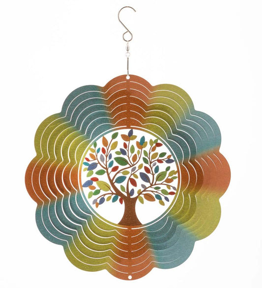 Plow & Hearth Deck & Patio Accents Outdoor Living Tree Of Life Optical Illusion Hanging Metal Spinner