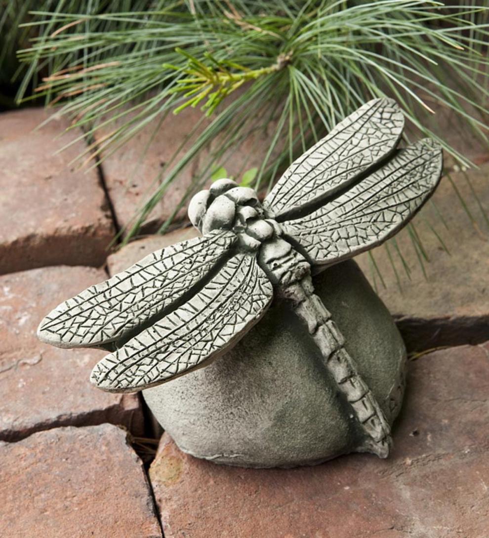 Plow & Hearth Deck & Patio Accents Outdoor Living Usa-Made Handcrafted Cast-Stone Dragonfly - Alpine Stone