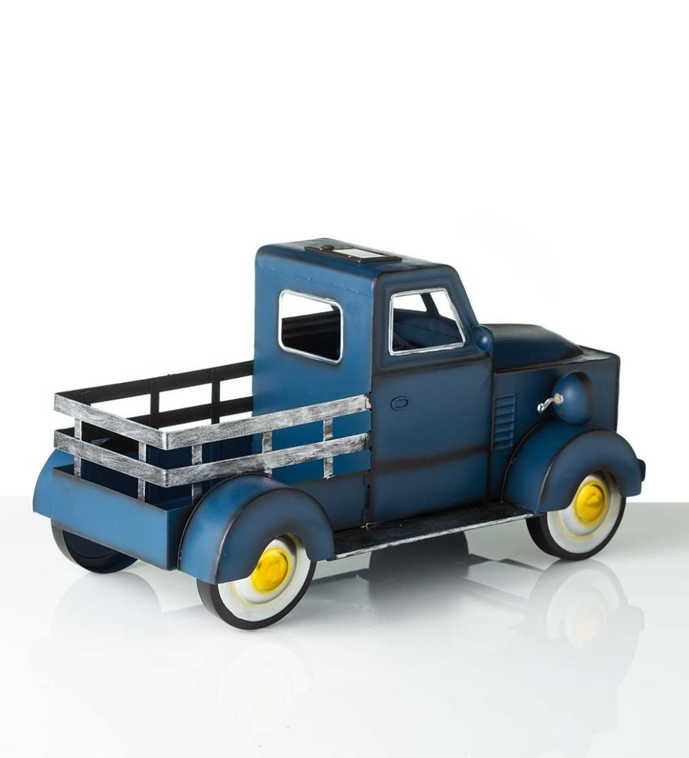 Plow & Hearth Deck & Patio Accents Outdoor Living Vintage Style Solar Pickup Truck Garden Accent - Blue