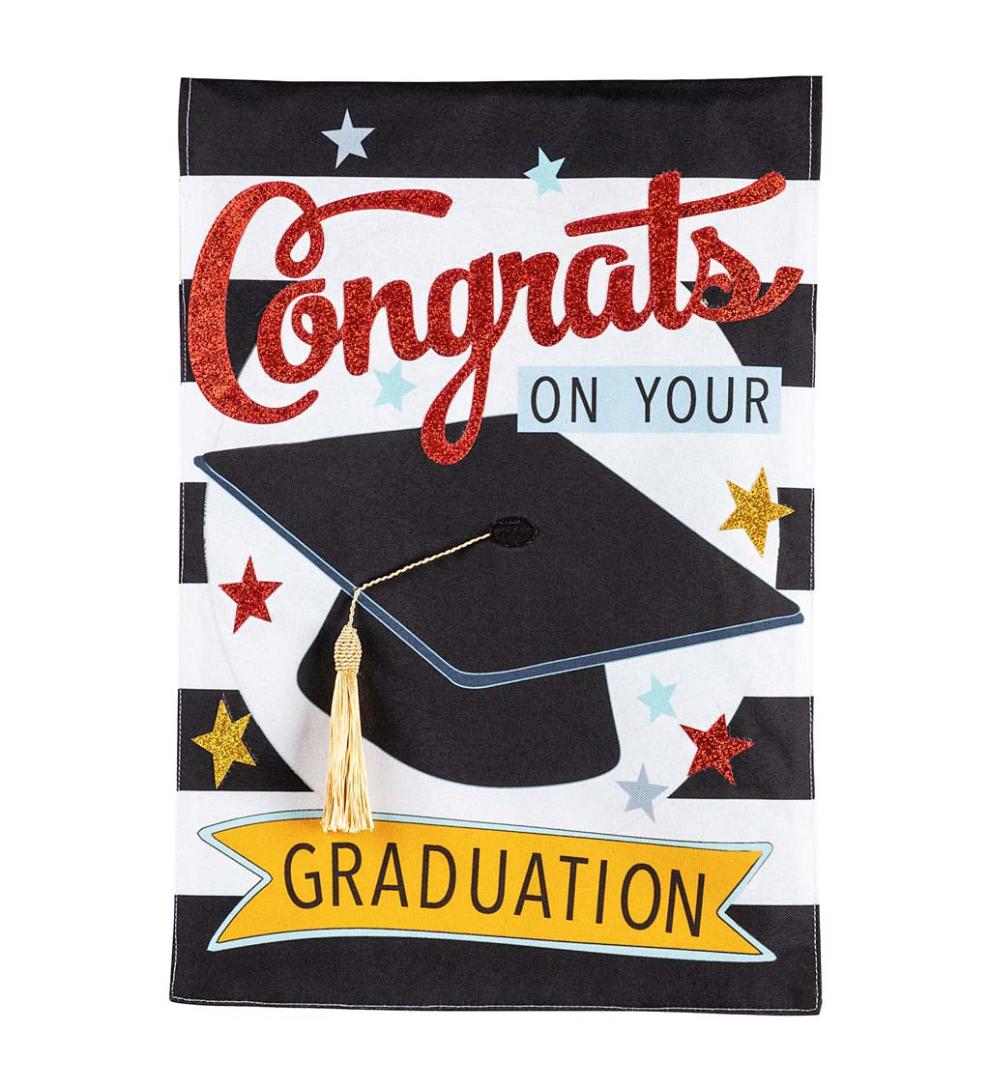 Plow & Hearth Decorative Garden Accents Yard & Garden Congrats On Graduation Linen Garden Flag