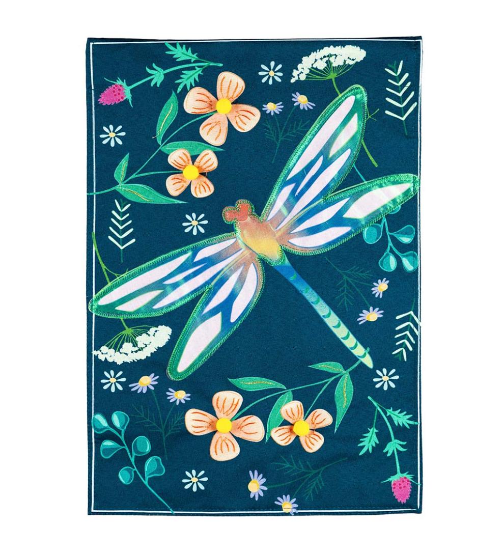 Plow & Hearth Decorative Garden Accents Yard & Garden Dragonfly And Flowers Linen House Flag