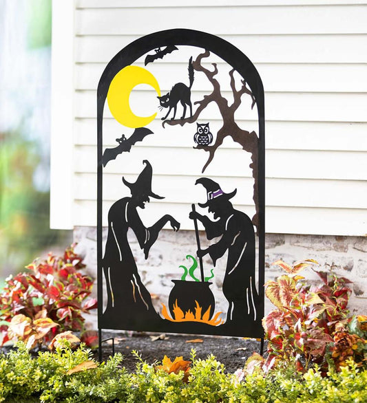 Plow & Hearth Decorative Garden Accents Yard & Garden Metal Halloween Trellises In Witch And Haunted House Designs - Haunted House