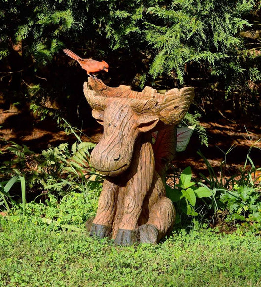 Plow & Hearth Decorative Garden Accents Yard & Garden Resin Moose Birdbath