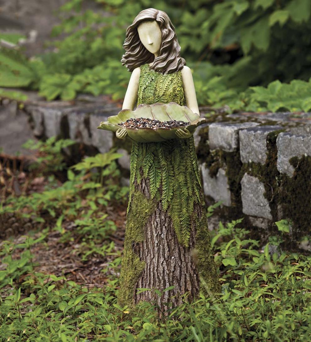 Plow & Hearth Decorative Garden Accents Yard & Garden Sherwood Fern Fairy Statuary With Bird Feeder