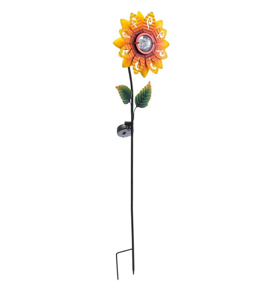 Plow & Hearth Decorative Garden Accents Yard & Garden Sunflower Garden Stake With Faceted Rotating Solar Light