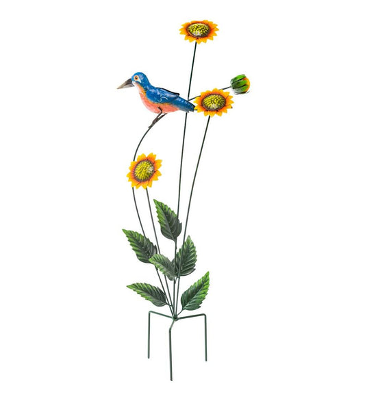 Plow & Hearth Decorative Garden Accents Yard & Garden Sunflowers With Bird Metal Garden Stake