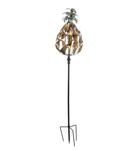 Plow & Hearth Decorative Garden Accents Yard & Garden Verdigris And Golden Metal Pineapple Wind Spinner