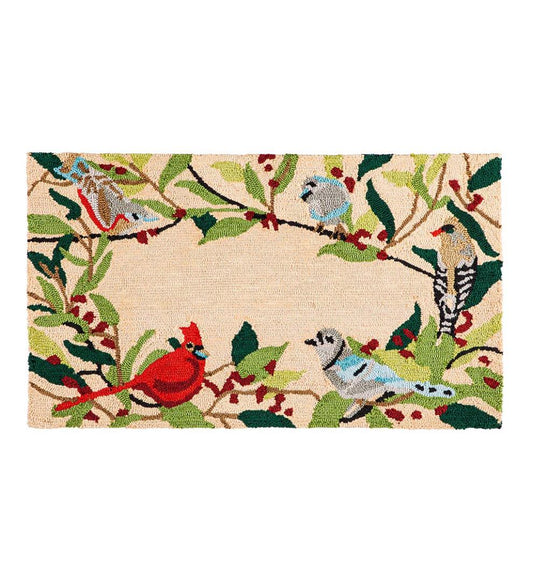 Plow & Hearth Doormats & Boot Trays Outdoor Living Birds And Berries Holiday Hooked Accent Rug