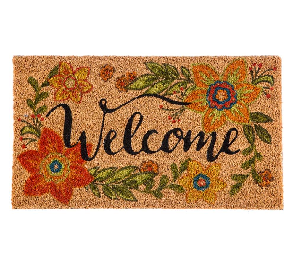 Plow & Hearth Doormats Indoor Living Colorful Floral Welcome Coir Mat