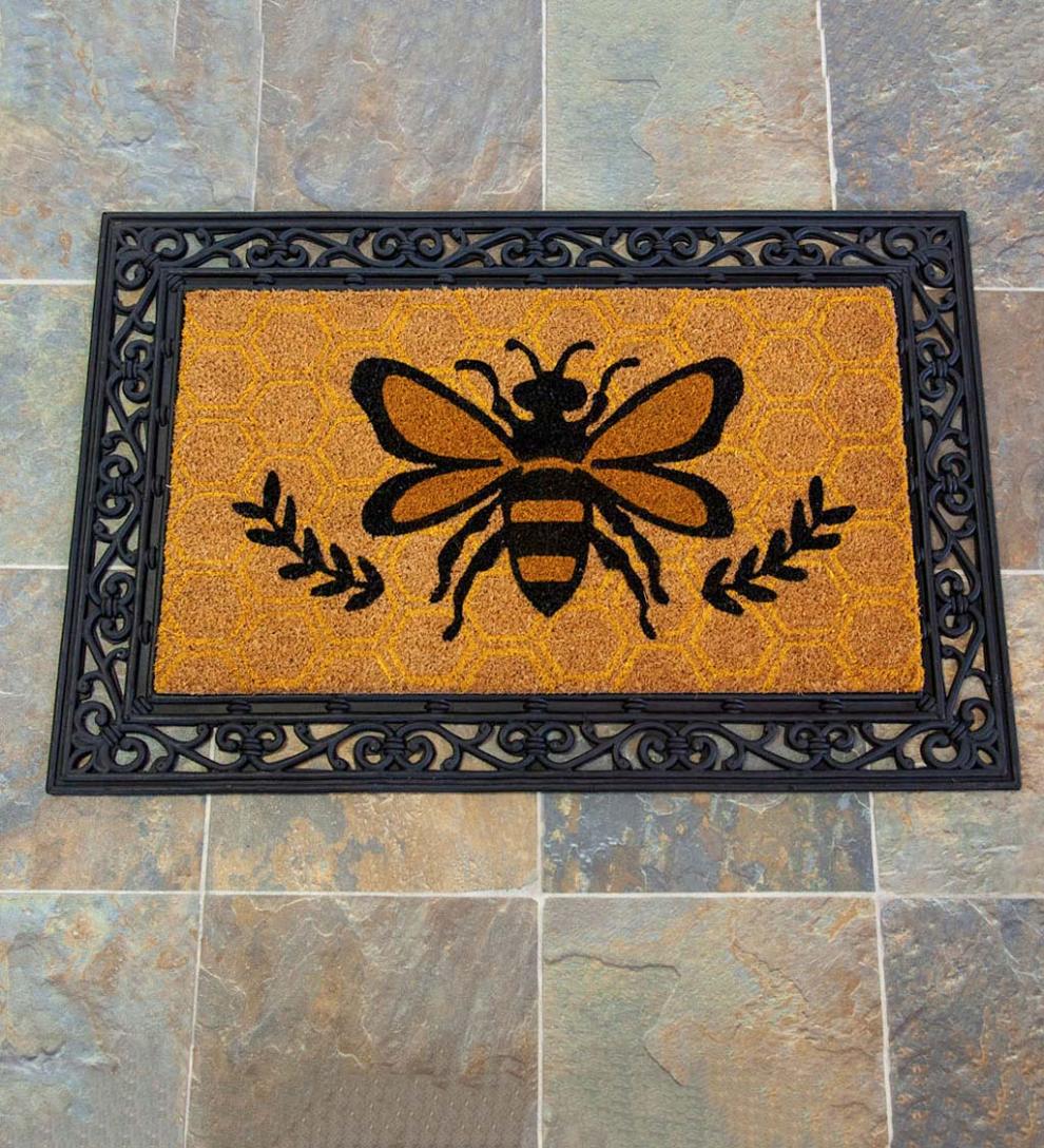 Plow & Hearth Doormats Indoor Living Indoor/Outdoor Honey Bee And Laurels Coir Fiber Mat